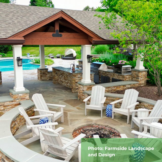 farmside landscape patio setup with pool